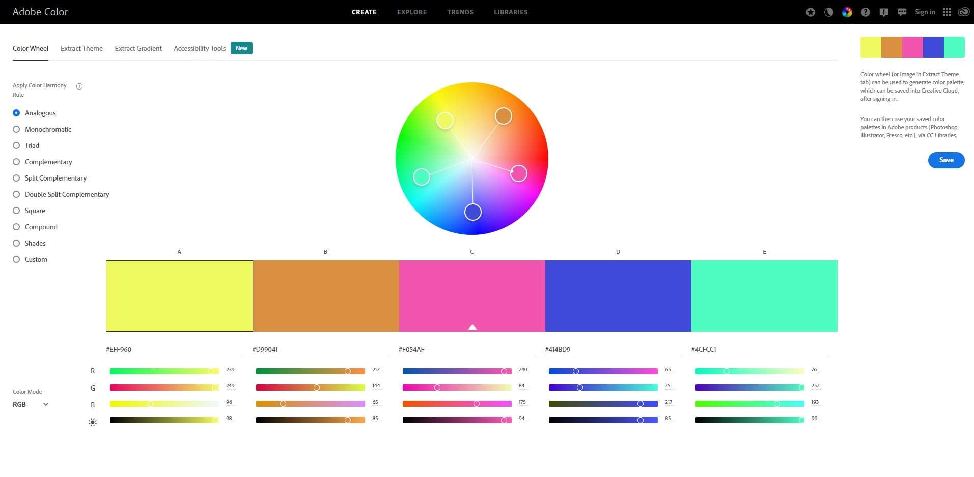 Adobe Color interface